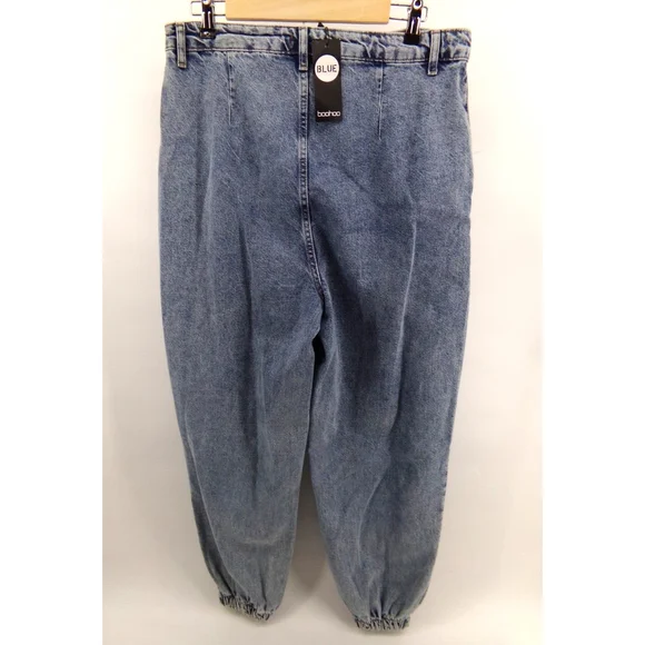 NWT Boohoo Blue Acid Wash Elastic Cuffed Women's Blue Denim Size 10 (34X29) - Picture 7 of 12